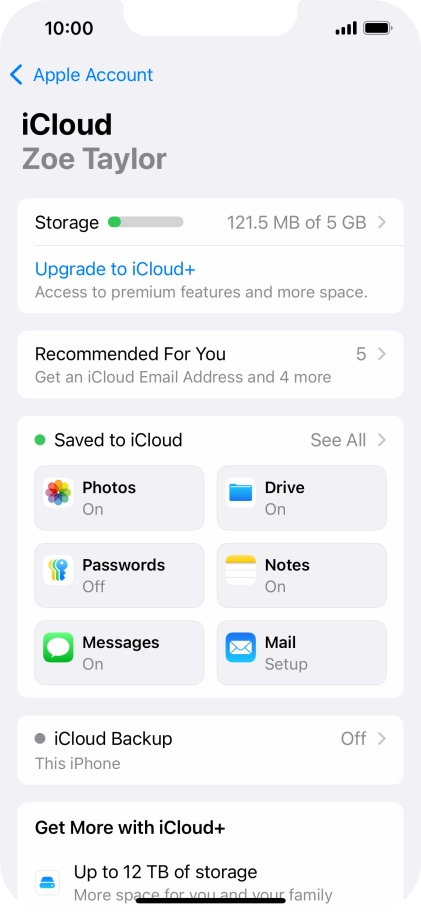 Press iCloud Backup.