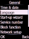 Select Language and press the Left selection key.
