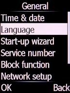 Select Language and press the Left selection key.