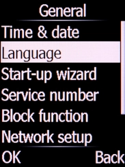Select Language and press the Left selection key.