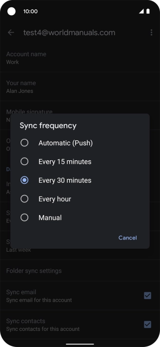 Press the required setting.