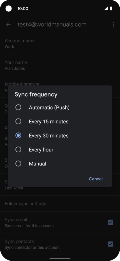 Press the required setting.