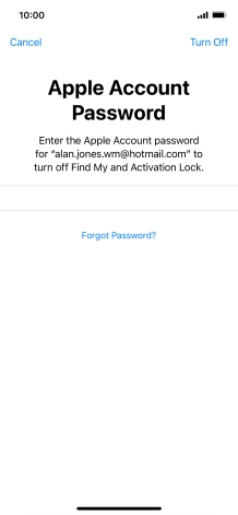 Key in the password for your Apple ID and press Turn Off. Wait a moment while the factory default settings are restored. Follow the instructions on the screen to set up your phone and prepare it for use.