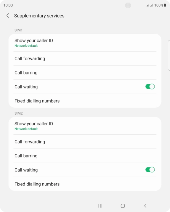 Press Fixed dialling numbers below the required SIM.