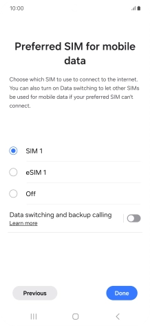 Press the required setting.