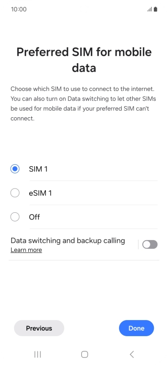 Press the required setting.