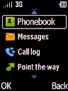 Select Phonebook and press the Left selection key.