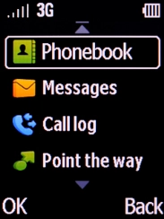 Select Phonebook and press the Left selection key.