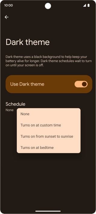 Press the required setting.