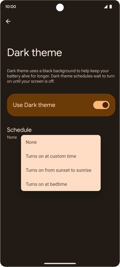 Press the required setting.