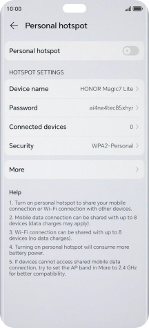Press Device name and key in the required name for the Wi-Fi hotspot.