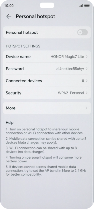 Press Device name and key in the required name for the Wi-Fi hotspot.