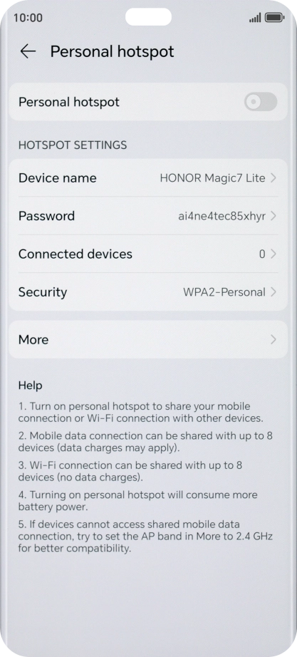 Press Device name and key in the required name for the Wi-Fi hotspot.