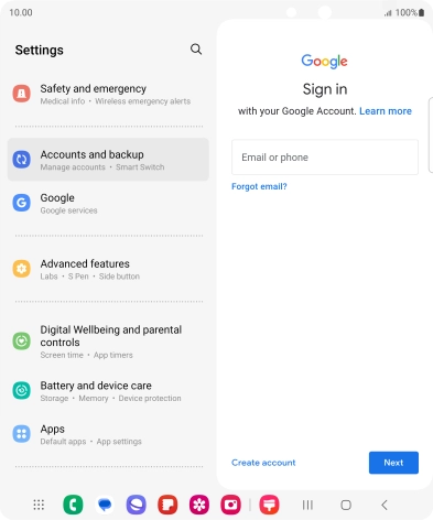 If you don't have a Google account, press Create account and follow the instructions on the screen to create an account. If you don't have a Google account, press Create account and follow the instructions on the screen to create an account.