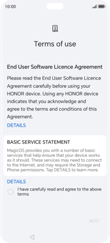 Press the field to accept the licence agreement.