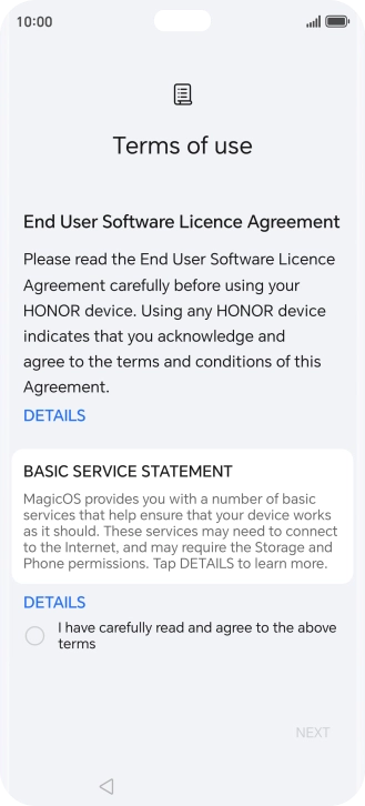 Press the field to accept the licence agreement.