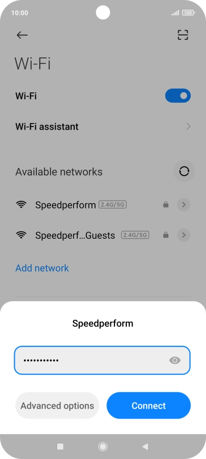 Key in the password for the Wi-Fi network and press Connect.