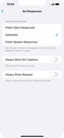 Press the required setting.