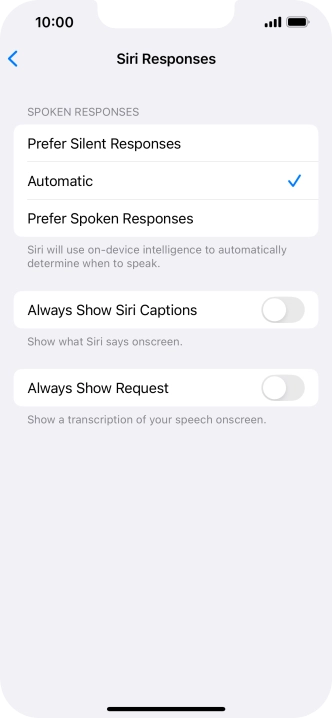 Press the required setting.
