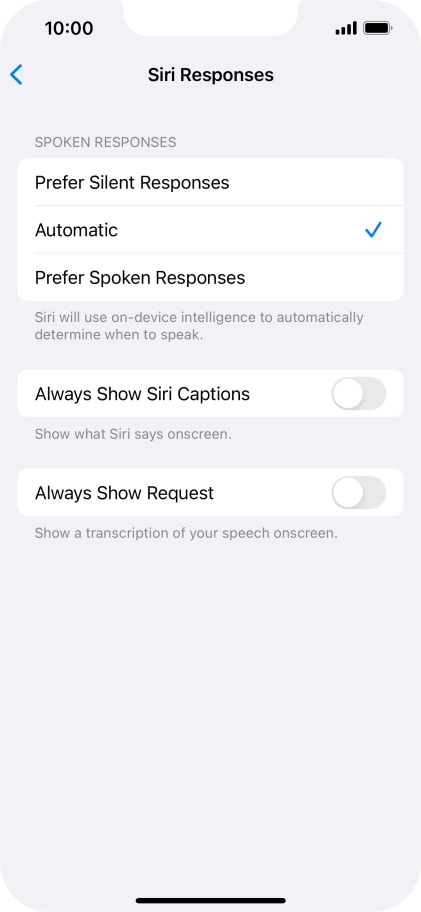 Press the required setting.
