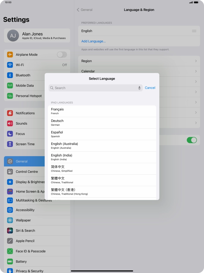 Press the required language.