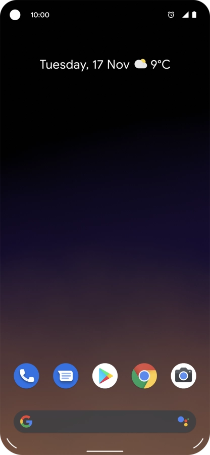 The alarm icon shows that the alarm is set.