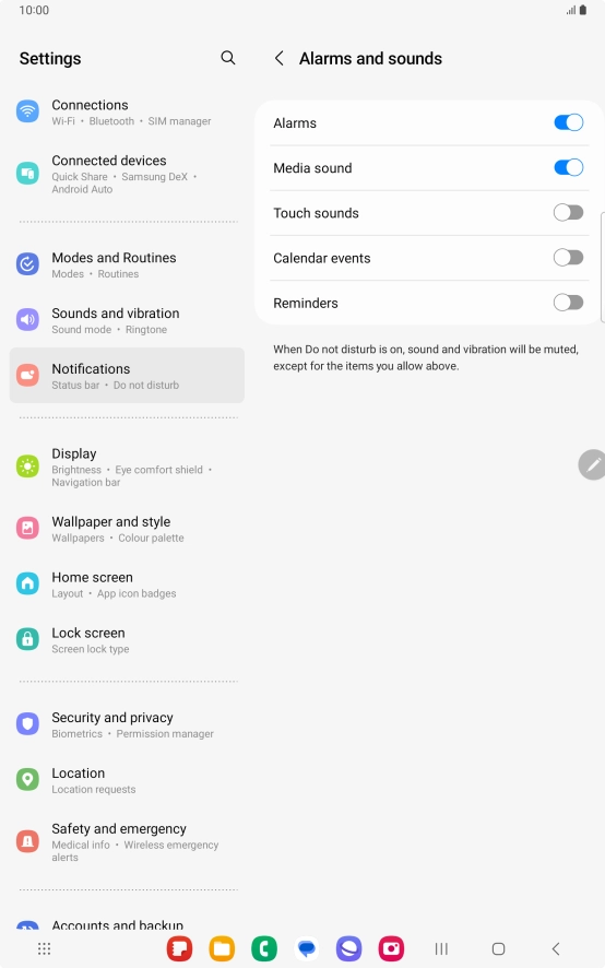 Press the indicators to turn sound and vibration for the selected functions on or off.