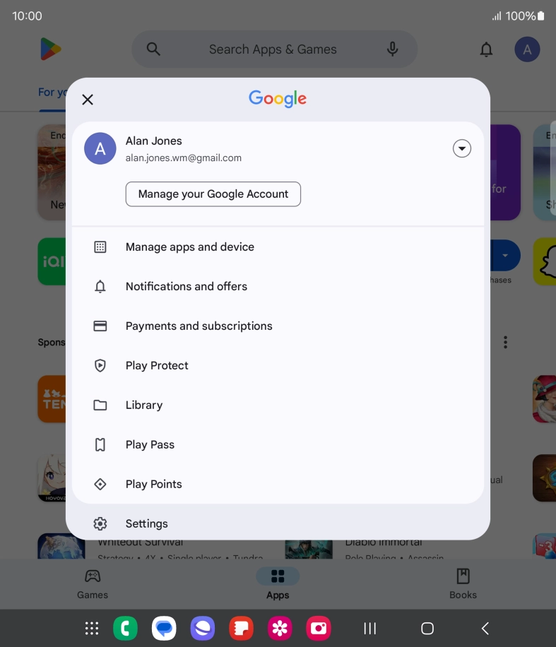 Press Manage apps and device. Press Manage apps and device.