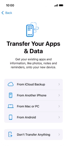 When this screen is displayed, your phone is ready to restore content from an iCloud backup.