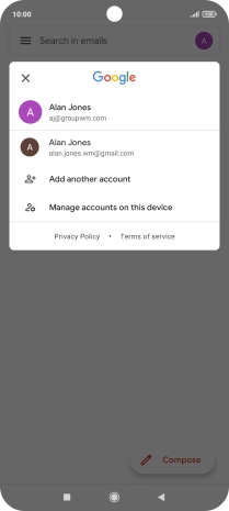 Press the required email account.