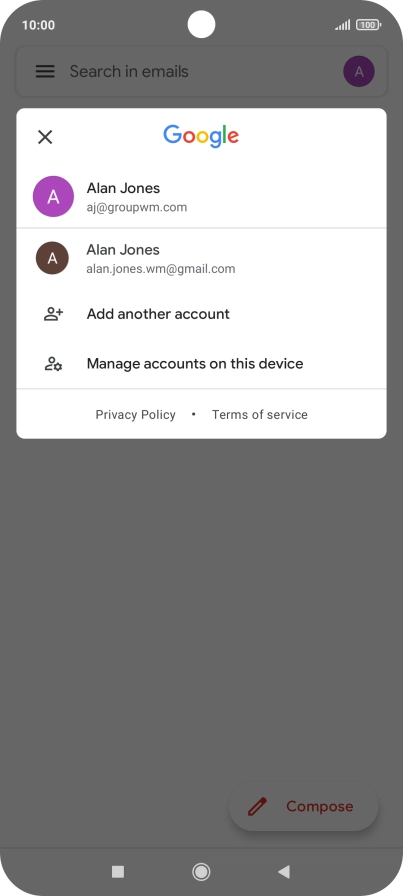 Press the required email account.