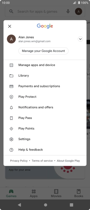 Press Manage apps and device. Press Manage apps and device.