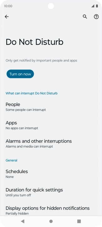 Press Turn on now to turn on Do Not Disturb.