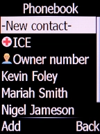 Select -New contact- and press the Left selection key.