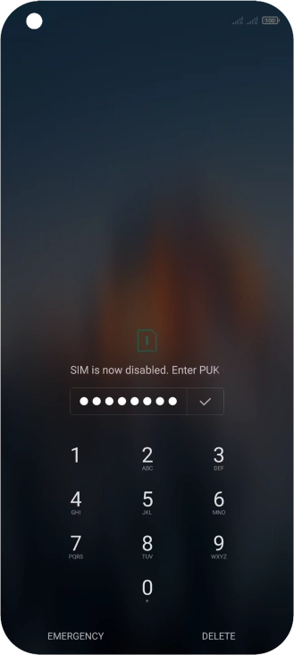 Key in the PUK and press the confirm icon.