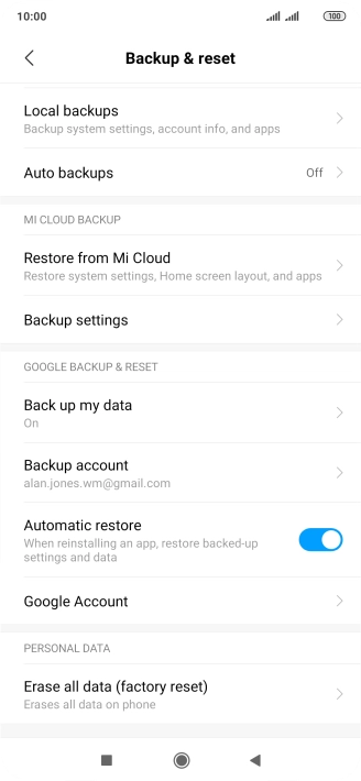 Press Erase all data (factory reset).
