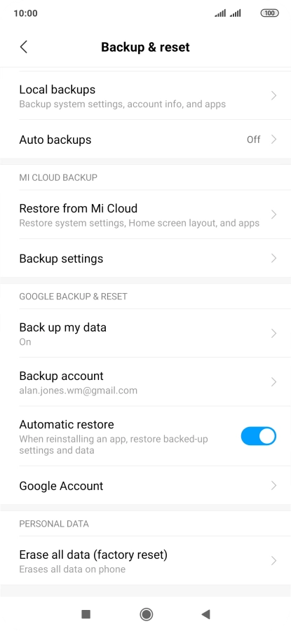 Press Erase all data (factory reset).