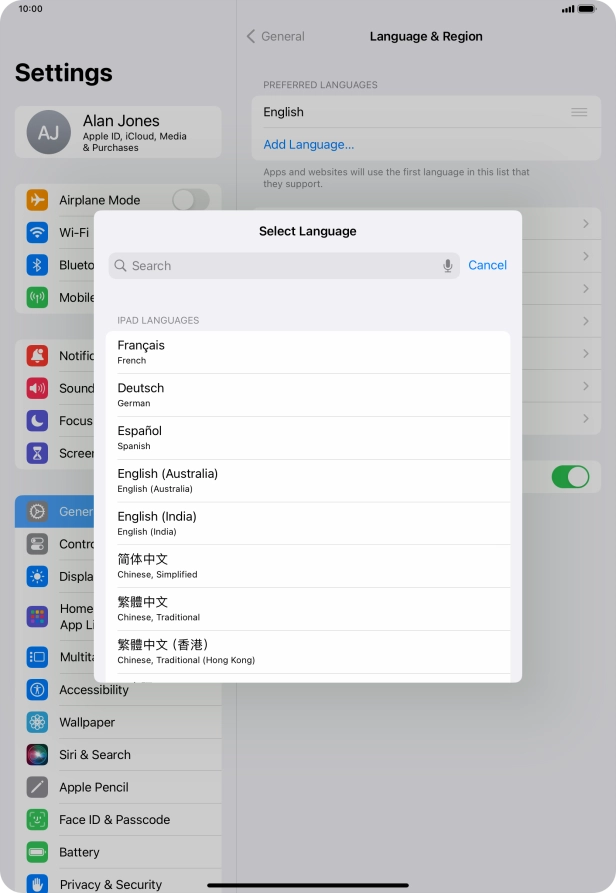 Press the required language.