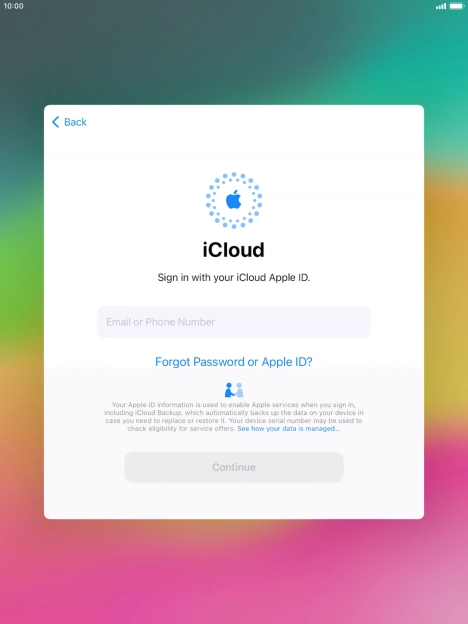 Press Email or Phone Number and key in the username for your Apple ID.