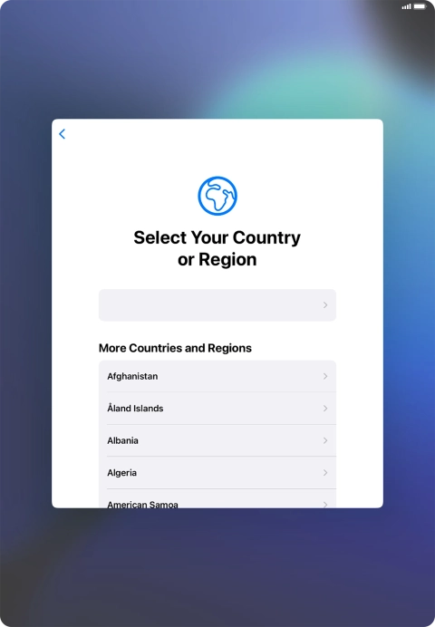 Press the required country or area. Press the required country or area.