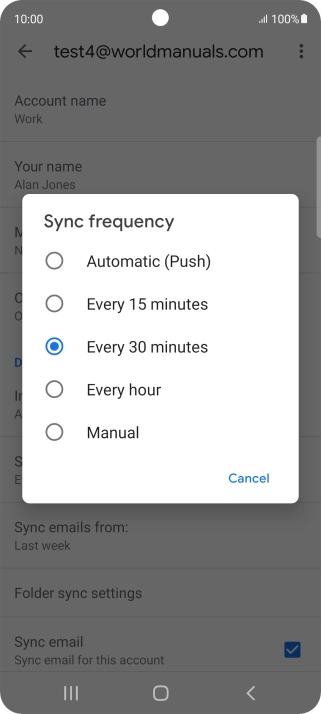 Press the required setting.