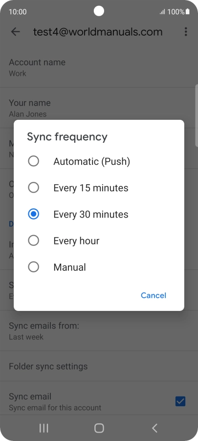 Press the required setting.