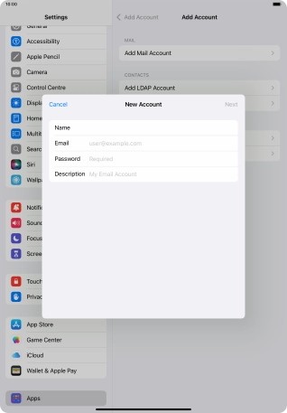 Press Email and key in your email address.