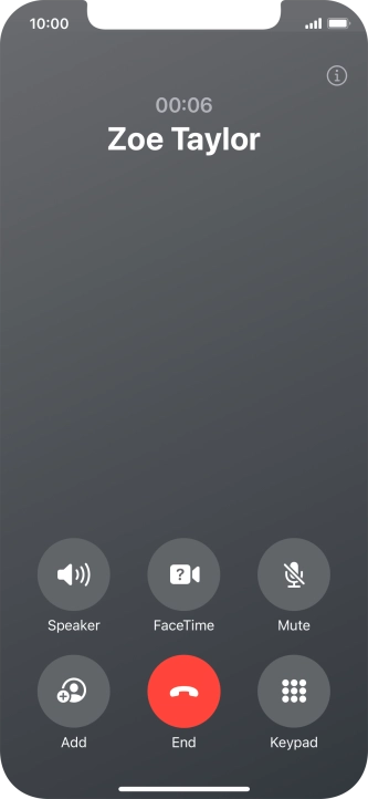 Press the end call icon to end the call and return to the home screen.
