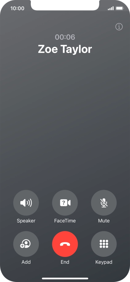 Press the end call icon to end the call and return to the home screen.