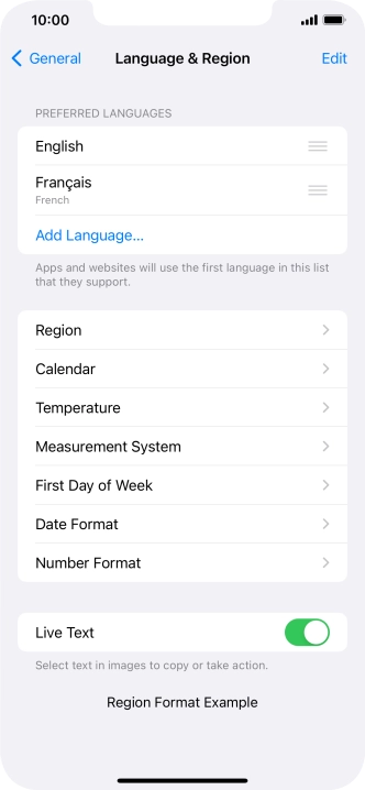 To subsequently select another language as the default language, press the move icon next to the required language and drag it to the top of the list.