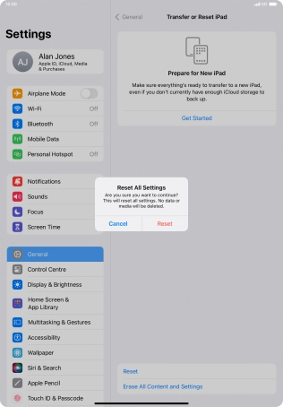 Press Reset. Wait a moment while the factory default settings are restored. Follow the instructions on the screen to set up your tablet and prepare it for use.