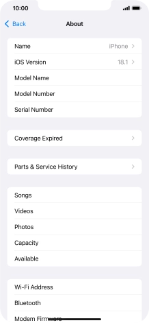 Your phone's software version is displayed next to iOS Version.