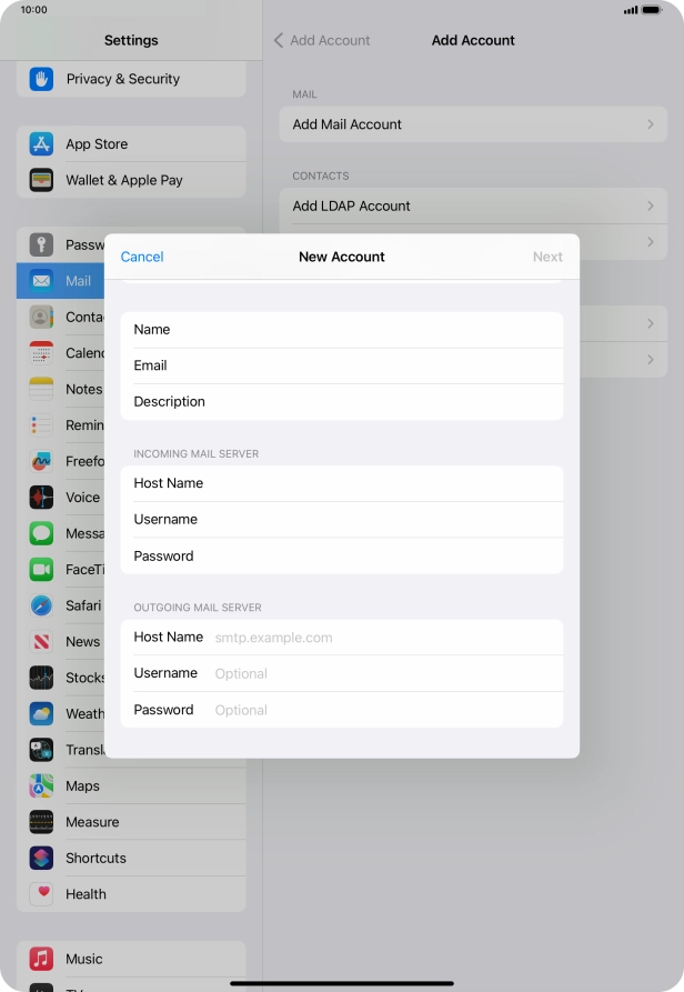Press Host Name and key in the name of your email provider's outgoing server.