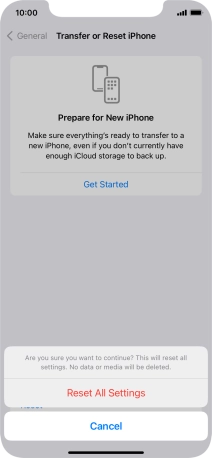 Press Reset All Settings. Wait a moment while the factory default settings are restored. Follow the instructions on the screen to set up your phone and prepare it for use.